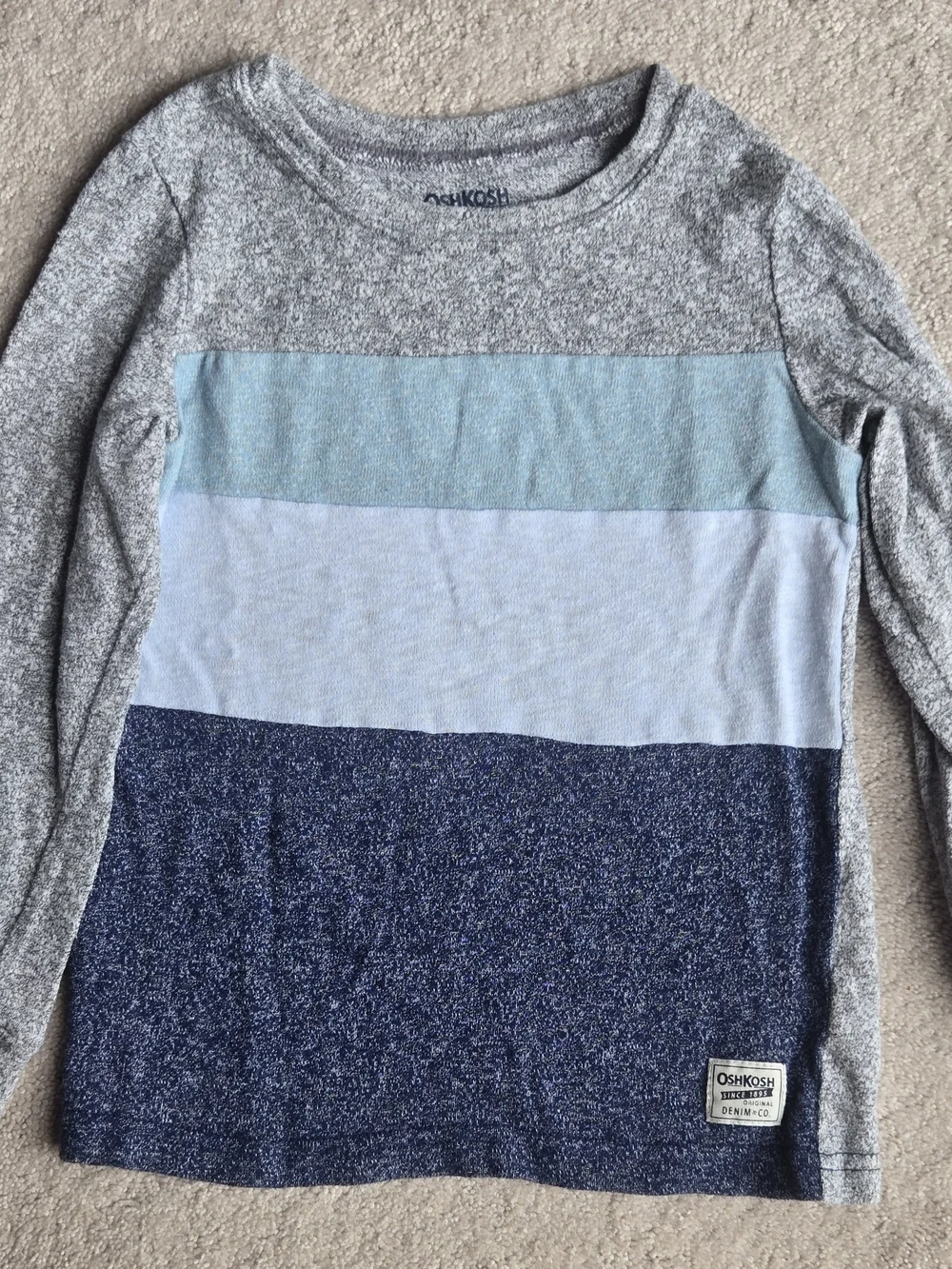 OshKosh B'gosh Long Sleeve Colorblock Tee in Light Blue, Navy & Gray